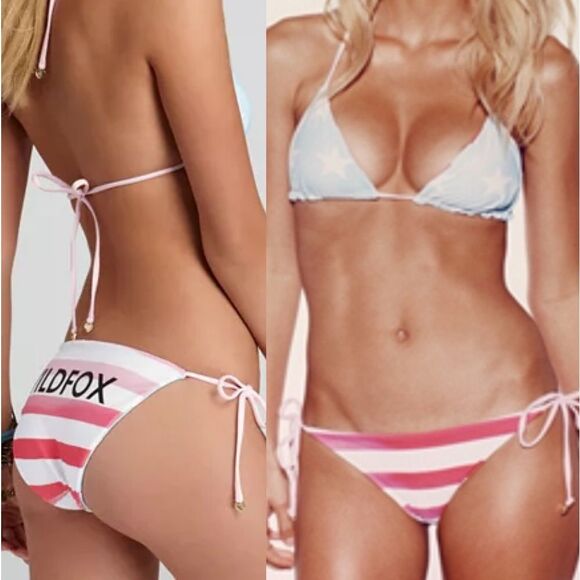 WILDFOX Swim American Girl Bikini Bottom Reversible Swimsuit Rare Vintage Flag M - Picture 5 of 16